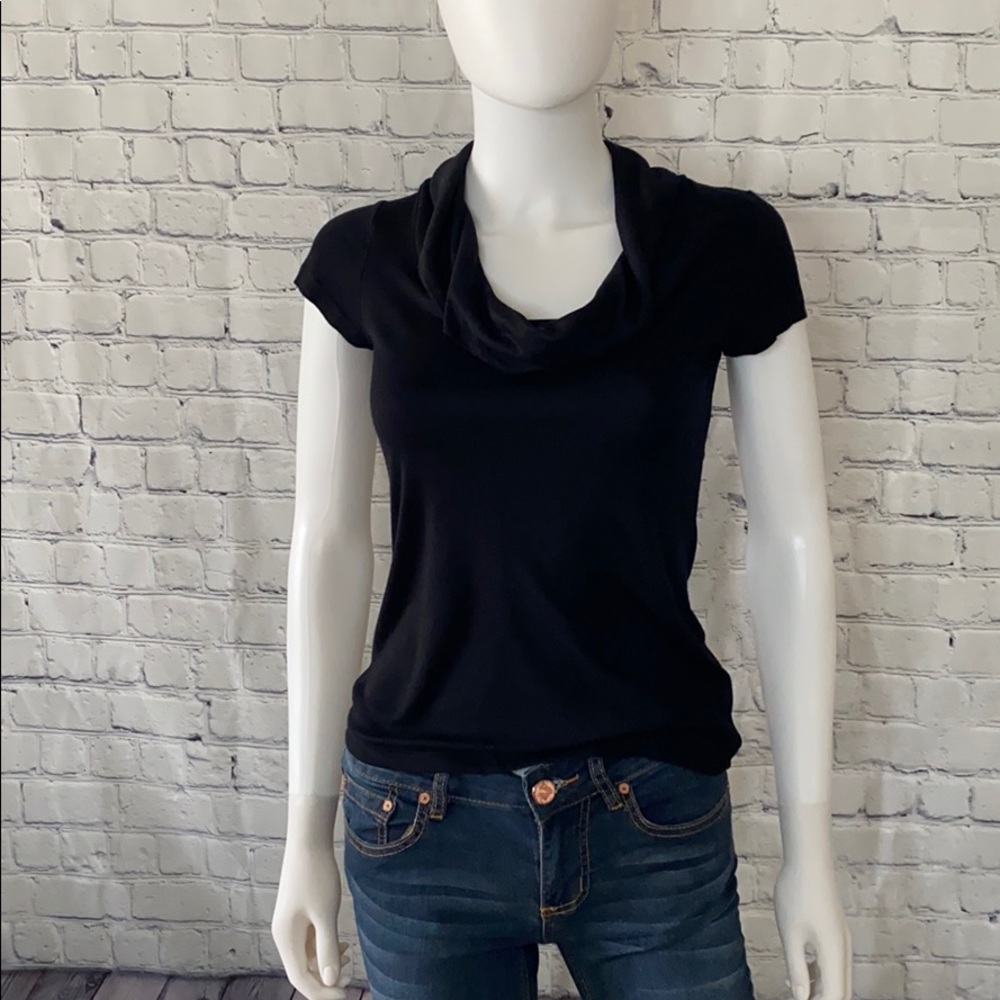 Banana Republic Black Short Sleeve Cowl Neck Top